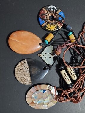 Mystic mystery Multi-Pendant Necklace Orange, Black, Blue boho Jewelry Jar Lot